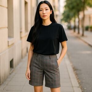 Trina Turk Womens Shorts‎ Size 2 Brown Plaid Cuffed Bermuda Made in USA